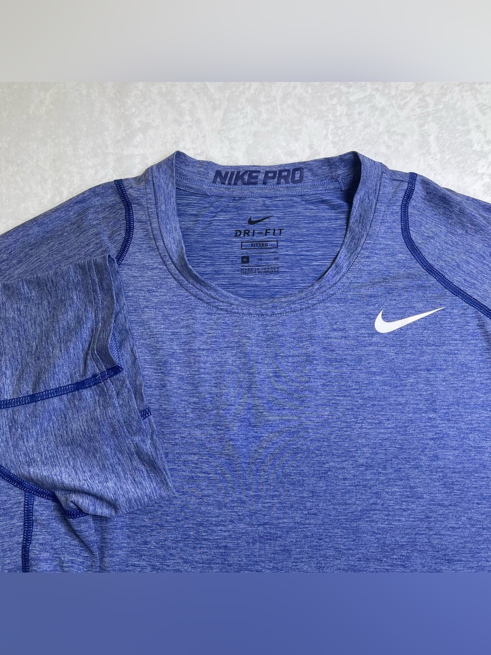 Nike Pro Dri-FIT Men XL Short Sleeve Fitted Shirt Heather Blue Athletic Top